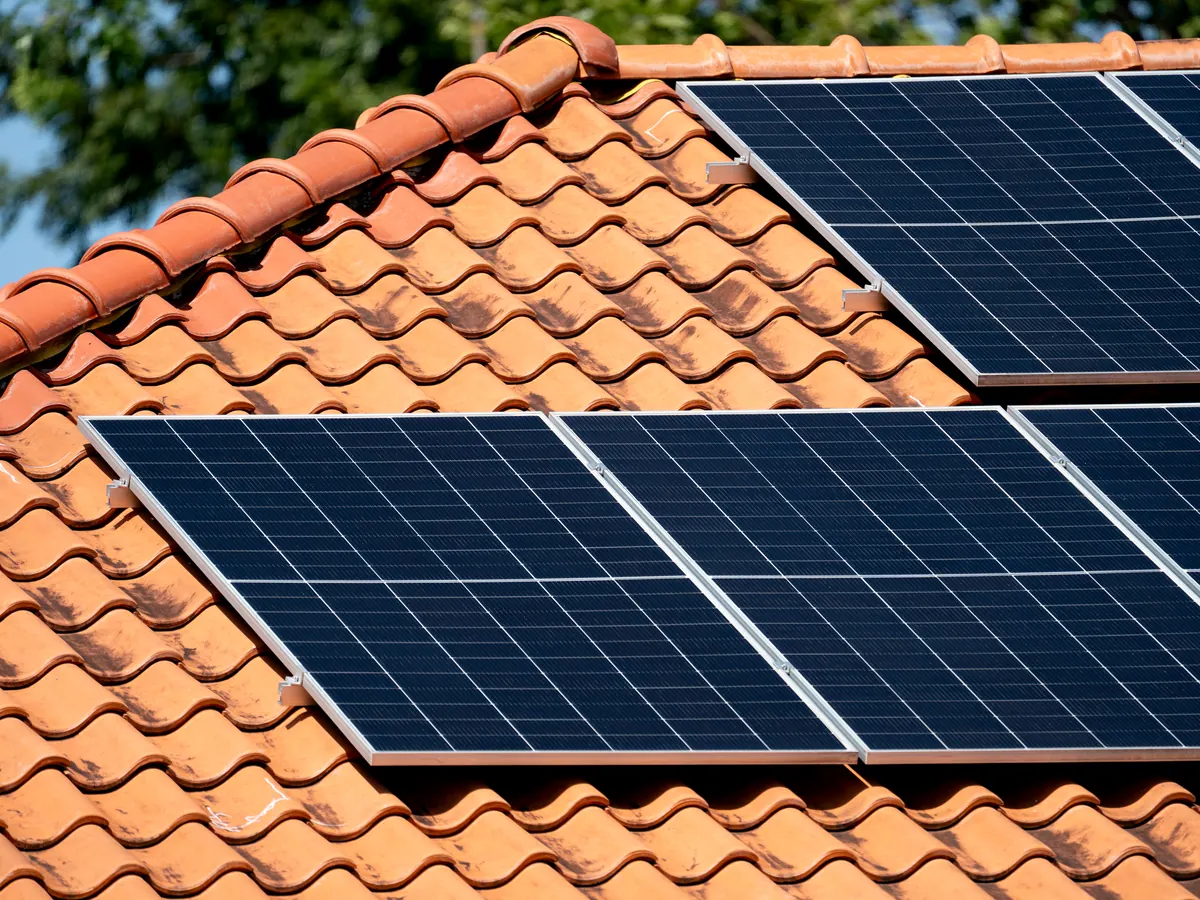 Solar panels on a clay tile roof in Southern California